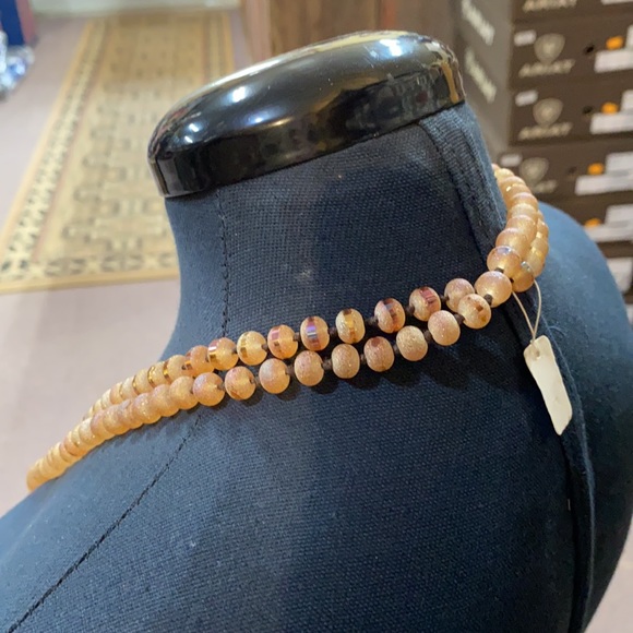 Colorful Crystal Beaded Necklace Long Strand Tan - Picture 3 of 4